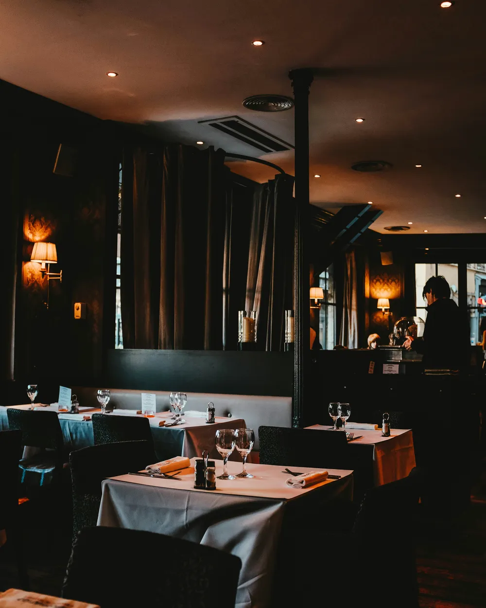 Interior of Moss Lounge The Bosphorus, tables in evening light